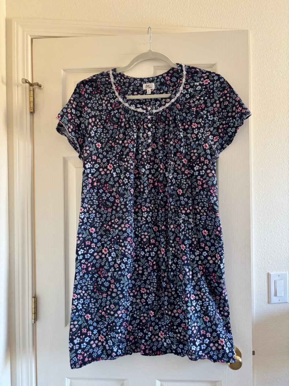 Dalia Collection Navy Floral Lace-Trim Nightgown